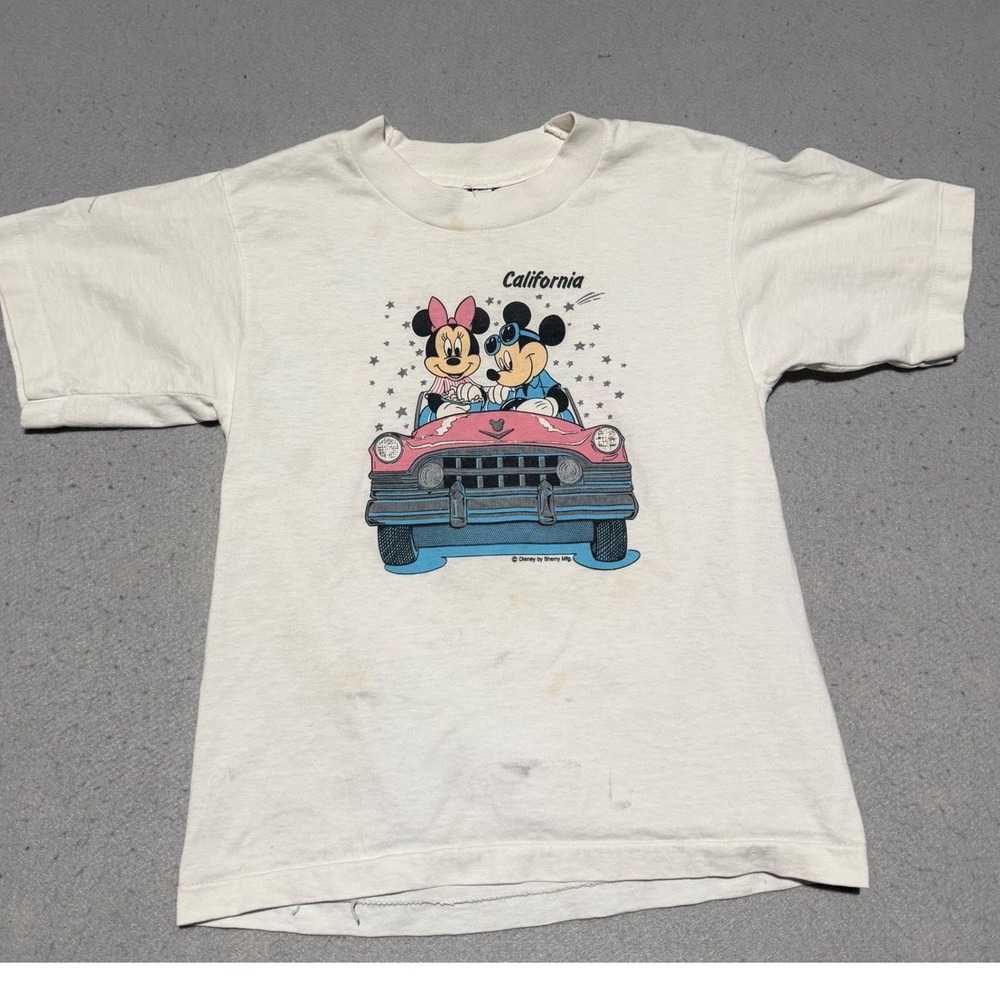 Vintage 90s  Disney Mickey Minnie Mouse California White Kids Tee
